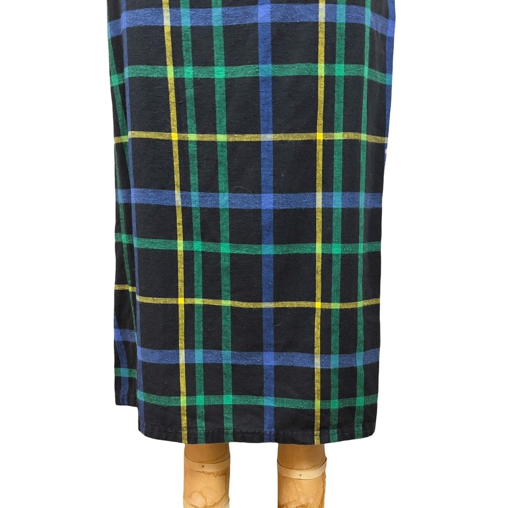 90s Navy Plaid Flannel Maxi Skirt Tartan Pockets Dark Academia Preppy Size S - Picture 4 of 10